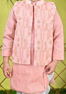 Peach Kurta Jacket Off White  Churidar 5