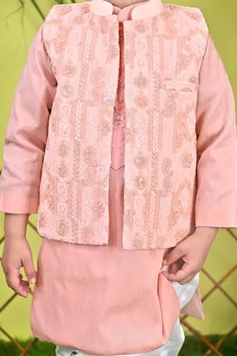 Peach Kurta Jacket Off White  Churidar