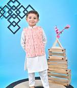 Off White Kurta  Churidar Peach Jacket 