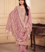 Pink  Embroidered Organza  Straight Suit. Free size full stitched Up To 42" Size