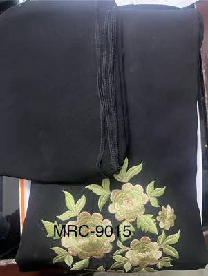 Black A-Line Embroidered Crepe Solid Abaya With Hijab 6