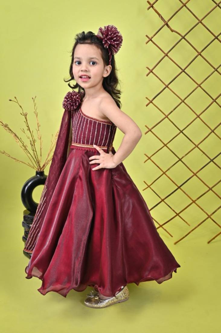 Wine One Shoulder Gown