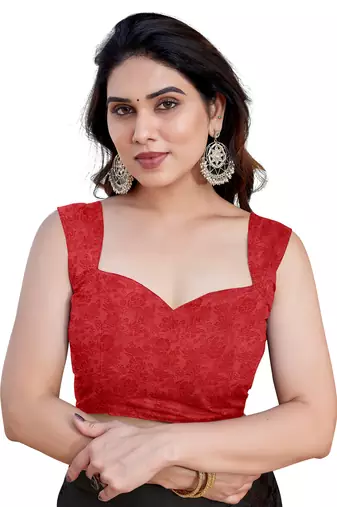 Red chiffon floral print saree with unstitched blouse piece
