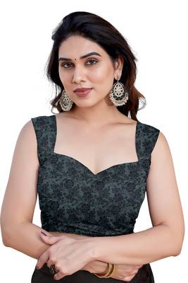 Black Chiffon Floral Print Saree With Unstitched Blouse Piece 5