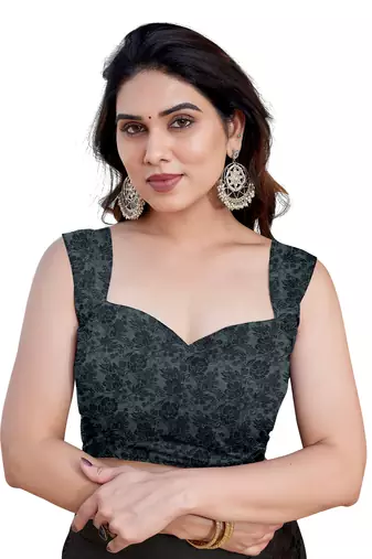 Black Chiffon Floral Print Saree With Unstitched Blouse Piece