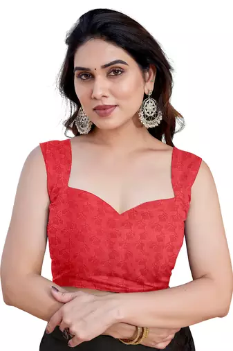 Red chiffon floral print saree with unstitched blouse piece