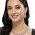 Rose gold plated rainbow stone collar bone necklace set with earring & maangtika jewellery set for women (ns105599)