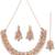 Rose gold plated rainbow stone collar bone necklace set with earring & maangtika jewellery set for women (ns105599)