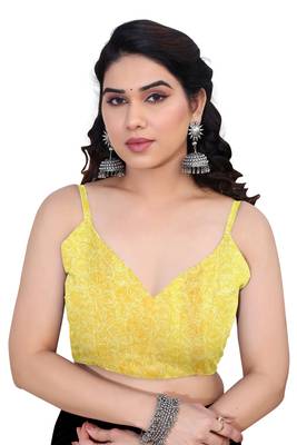Yellow Chiffon Floral Print Saree With Unstitched Blouse Piece 5