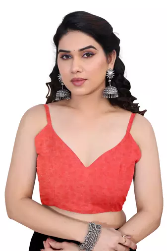 Coral chiffon floral print saree with unstitched blouse piece