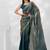 Women green plain organza saree with blouse