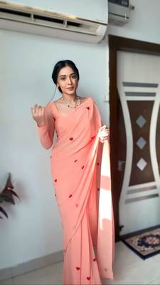 CAYORII PEACH COLOUR GEORGETTE FABRIC READY TO WEAR SAREE 1