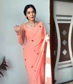 CAYORII PEACH COLOUR GEORGETTE FABRIC READY TO WEAR SAREE