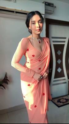 CAYORII PEACH COLOUR GEORGETTE FABRIC READY TO WEAR SAREE 4