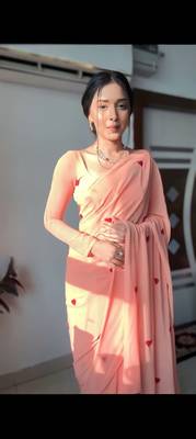 CAYORII PEACH COLOUR GEORGETTE FABRIC READY TO WEAR SAREE 5