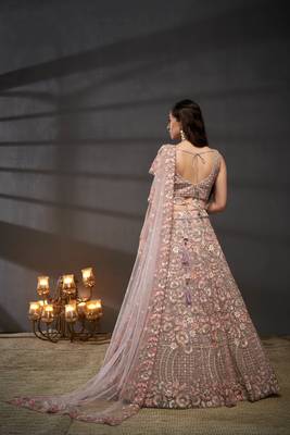 Mauve Net Multi Sequins with heavy Zarkan embroidery Semi-Stitched Lehenga choli & Dupatta 7