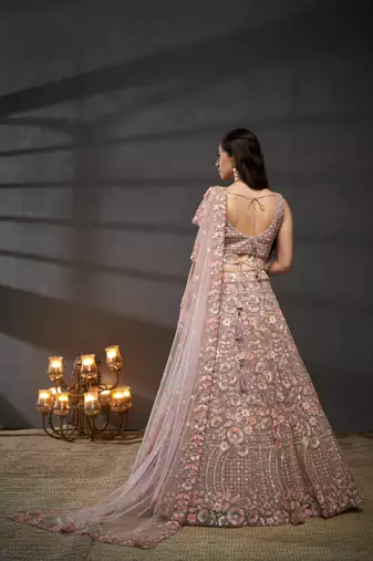Mauve Net Multi Sequins with heavy Zarkan embroidery Semi-Stitched Lehenga choli & Dupatta