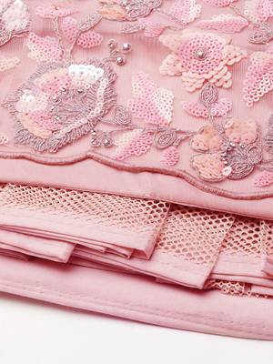 Mauve Net Multi Sequins with heavy Zarkan embroidery Semi-Stitched Lehenga choli & Dupatta 8