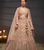 Peach Net Multi Sequins with heavy Zarkan embroidery Semi-Stitched Lehenga choli & Dupatta