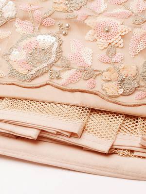 Peach Net Multi Sequins with heavy Zarkan embroidery Semi-Stitched Lehenga choli & Dupatta 8
