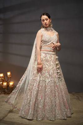 Cream Net Multi Sequins with heavy Zarkan embroidery Lehenga choli & Dupatta 1