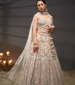 Cream Net Multi Sequins with heavy Zarkan embroidery Semi-Stitched Lehenga choli & Dupatta