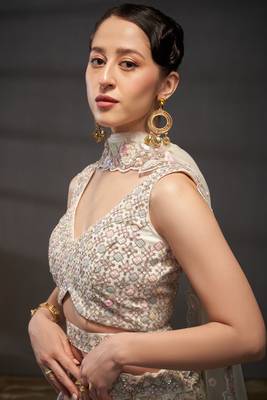 Cream Net Multi Sequins with heavy Zarkan embroidery Lehenga choli & Dupatta 3