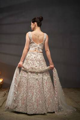 Cream Net Multi Sequins with heavy Zarkan embroidery Lehenga choli & Dupatta 4
