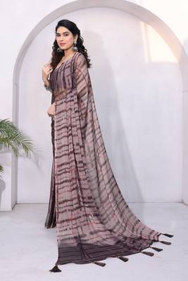 Dusty Rose Pink Chiffon Shibori Print/Dyed Print /Tassels Saree With Unstitched Blouse Piece 3