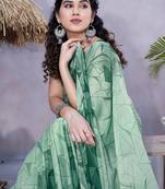 Light Dusty Green Chiffon Geometric Print Saree With Unstitched Blouse Piece