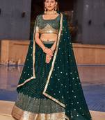 GREEN SEQUINS THREAD & ZARI EMBROIDERED GEORGETTE DESIGNER WEDDING & PARTY WEAR FESTIVAL SEMI STITCHED LEHENGA