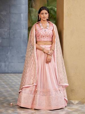 PINK SEQUINS THREAD & ZARI EMBROIDERED GEORGETTE DESIGNER WEDDING & PARTY WEAR FESTIVAL SEMI STITCHED LEHENGA 1