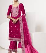 Pink velvet sequince zari embroidered work festival long straight salwar suit pent dupatta semi stitched