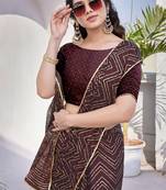 Maroon Chiffon Foil Print/Chevron/Zig Zag Print Sequinns Lace Saree With Unstitched Blouse Piece