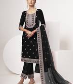 Black velvet sequince zari embroidered work festival long straight salwar suit pent dupatta semi stitched