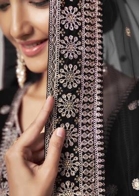 Black velvet sequince zari embroidered work festival long straight salwar suit pent dupatta semi stitched 2