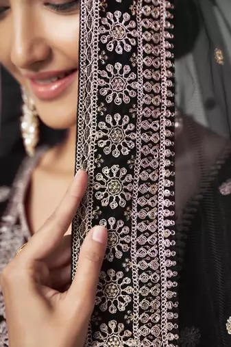 Black velvet sequince zari embroidered work festival long straight salwar suit pent dupatta semi stitched