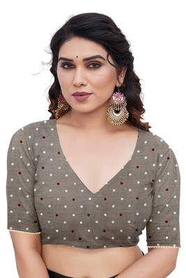 Dark Beige Chiffon Foil Print/Chevron/Zig Zag Print Sequinns Lace Saree With Unstitched Blouse Piece 5