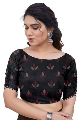 Black Chiffon Floral Print/Zari Work Printed/Gota Patti Lace Saree With Unstitched Blouse Piece 5