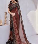 Maroon Chiffon Floral Print/Zari Work Printed/Gota Patti Lace Saree With Unstitched Blouse Piece
