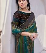 Mehandi Green Chiffon Floral Print/Zari Work Printed/Gota Patti Lace Saree With Unstitched Blouse Piece