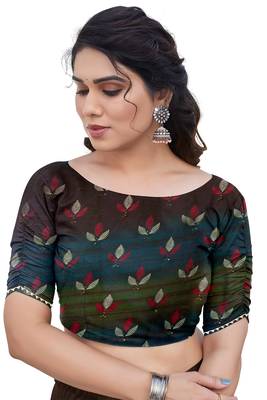 Mehandi Green Chiffon Floral Print/Zari Work Printed/Gota Patti Lace Saree With Unstitched Blouse Piece 5