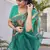 Teal kota doria/polyester leaf print/floral print golden zari border saree with unstitched blouse piece