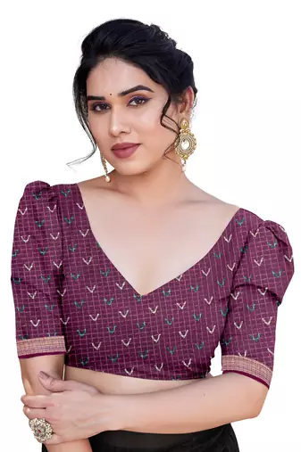 Wine kota doria/polyester paisley print/block print golden zari border saree with unstitched blouse piece