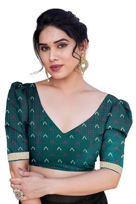 Teal Kota Doria/Polyester Paisley Print/Block Print Golden Zari Border Saree With Unstitched Blouse Piece 5