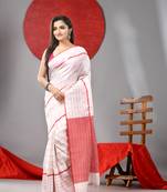 White cotton soft saree with checked box designs