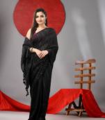 Black cotton soft saree with stripes designs