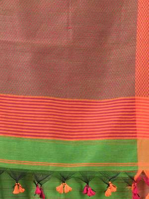 Parrot green cotton blend soft saree with kantha style 4