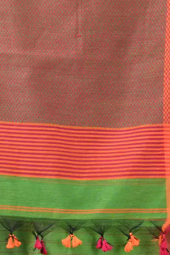 Parrot green cotton blend soft saree with kantha style