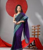 Grey and purple half & half cotton soft saree with zari border